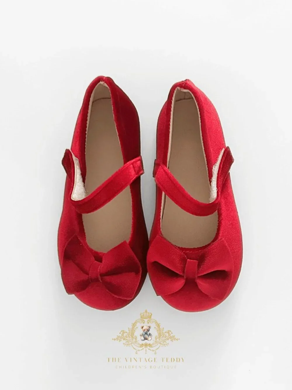 NWT Pretty Girls Mary Jane Velvet Flats Children's Shoes Baby Toddler Kids Red 8